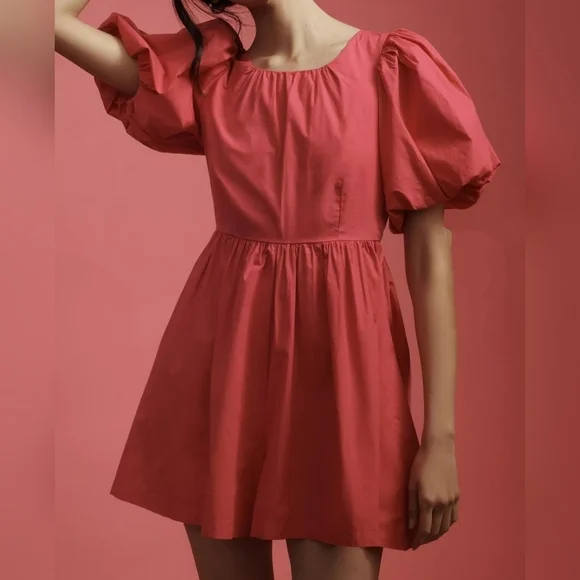 By Anthropologie Women's Puff-Sleeve Romper w Pockets, Fuchsia Hot Pink - Picture 1 of 13